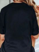 Baskılı Oversize Bisiklet Yaka T-shirt - Siyah resmi